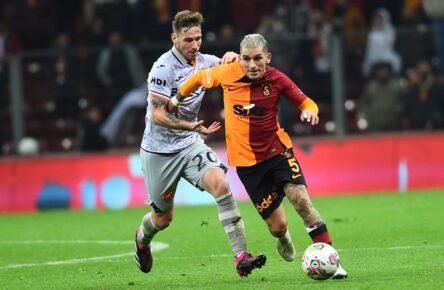 Lucas Torreira R of Galatasaray and Lucas Biglia L of Basaksehir FK during the Turkish Cup match between Galatasaray and Basaksehir FK at NEF Stadyumu on April 5, 2023 in Istanbul, Turkey. Photo by Seskimphoto  PUBLICATIONxNOTxINxTUR
