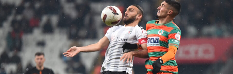 Cenk Tosun 9 of Besiktas and Nuno Miguel Reis Lima 2 of Alanyaspor during the Turkish Super League match between Besiktas and Alanyaspor at Tupras Park on December 21, 2023 in Istanbul, Turkey. Photo by SeskimPhoto  PUBLICATIONxNOTxINxTUR